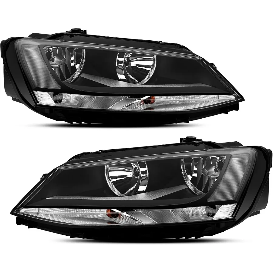 مجموعة المصابيح الأمامية المتوافقة مع 2011-2018 VW Jetta MK6 عدسة شفافة غطاء أسود عاكس واضح مجموعة المصابيح الأمامية الهالوجين، 1x