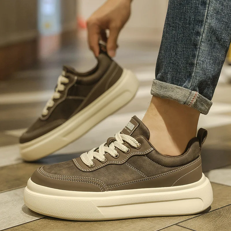 

Повседневная мужская обувь, новая осенняя спортивная обувь на плоской подошве с низким берцем, мужская кожаная дышащая модная мужская обувь