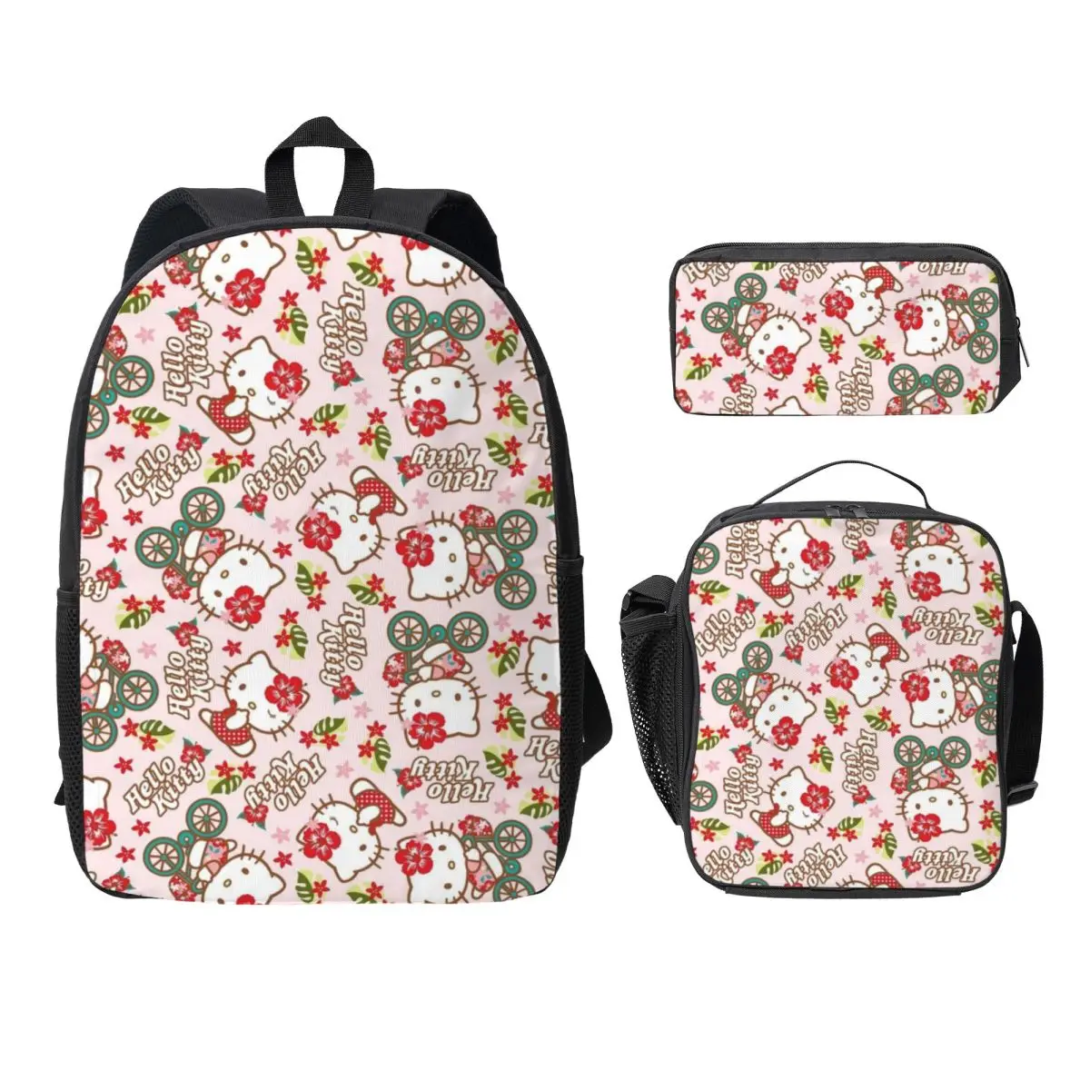 Hello Kitty 17-Inch Backpack, Lunch Bag, and Pencil Case Set Durable and Stylish 3-in-1 Combo for School and Travel