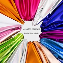 4 Sides Stretch Reflective Fabric Light By Meters for Skirts Clothes Sewing Glossy Spandex White Bronzing Cloth Soft Gray Black