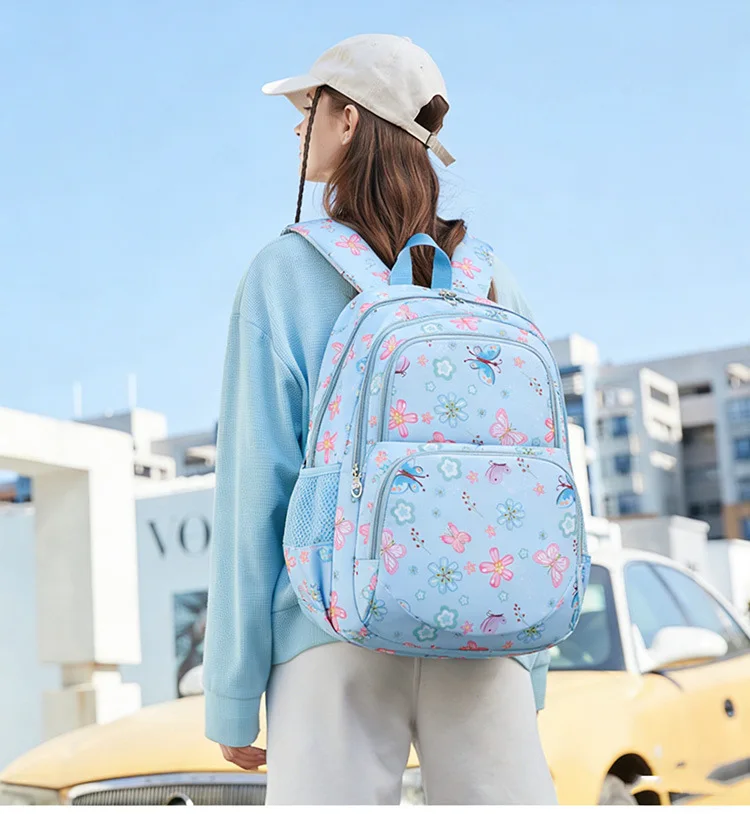 3pcs/set Flower Butterfly Prints School Backpack for Girls Bookbag set Elementary Middle School Student Backpack with Lunch Box