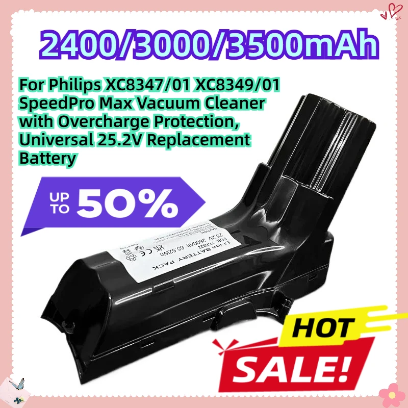 For Philips XC8347/01 XC8349/01 SpeedPro Max Vacuum Cleaner with Overcharge Protection, Universal 25.2V Replacement Battery
