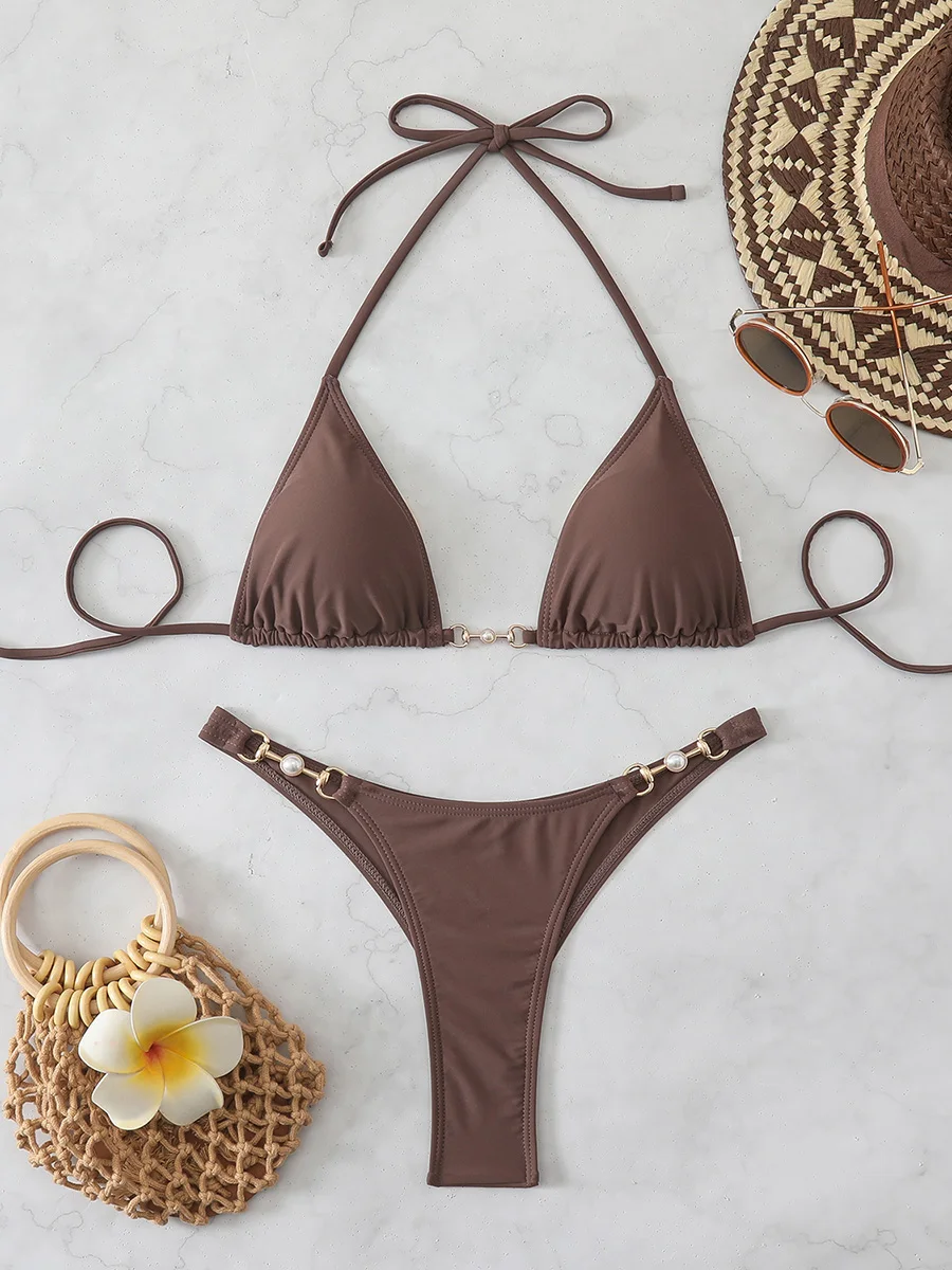 

Micro Bikinis New Push Up Women Swimsuits Sexy Swimwear Brazilian Bikini Set Solid Biquini Bead Swimsuit Summer