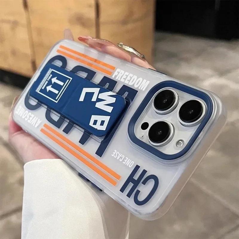 Matte Anti-slip wristband holder phone case for iPhone 16 15 14 13 Pro Max full shockproof folding bracket hard bumper cover