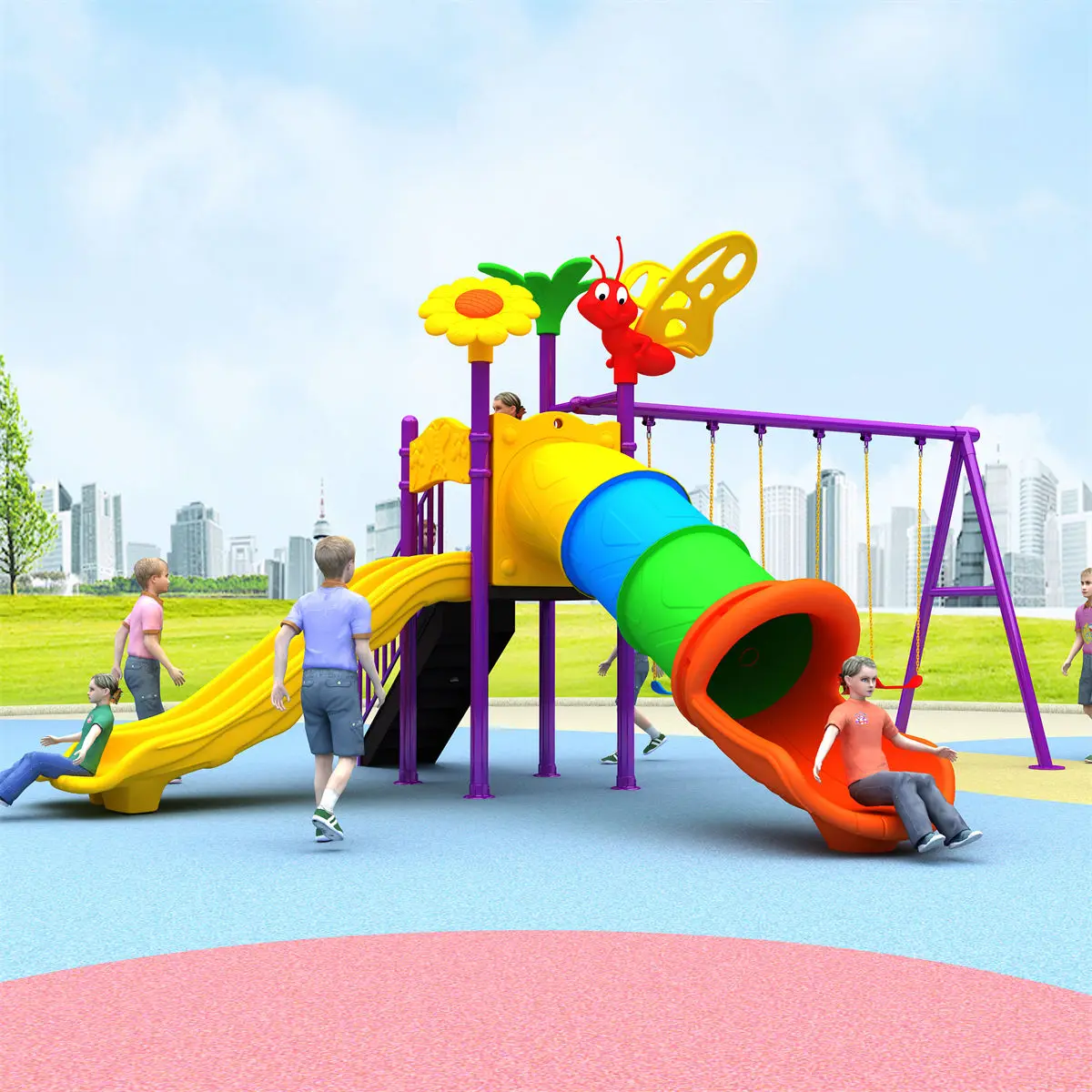 Competitive High Quality Playground Equipment 76 mm Post Outdoor Plastic Slide for Restaurant & Amusement Park