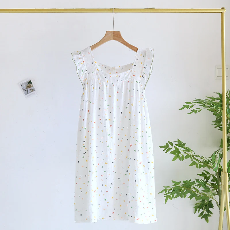 Print Dot Sling Sleeping Dress For Women Summer Square Neck Sleeveless Female Home Nightgown 2024 Simple Casual Comfort Pajama