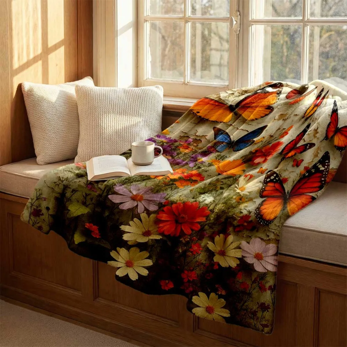 2026 New Flannel Blanket, Vibrant Butterfly and Floral Design, Ultra-Soft All-Season Comfort Blanket, Colorful Flower and Butter