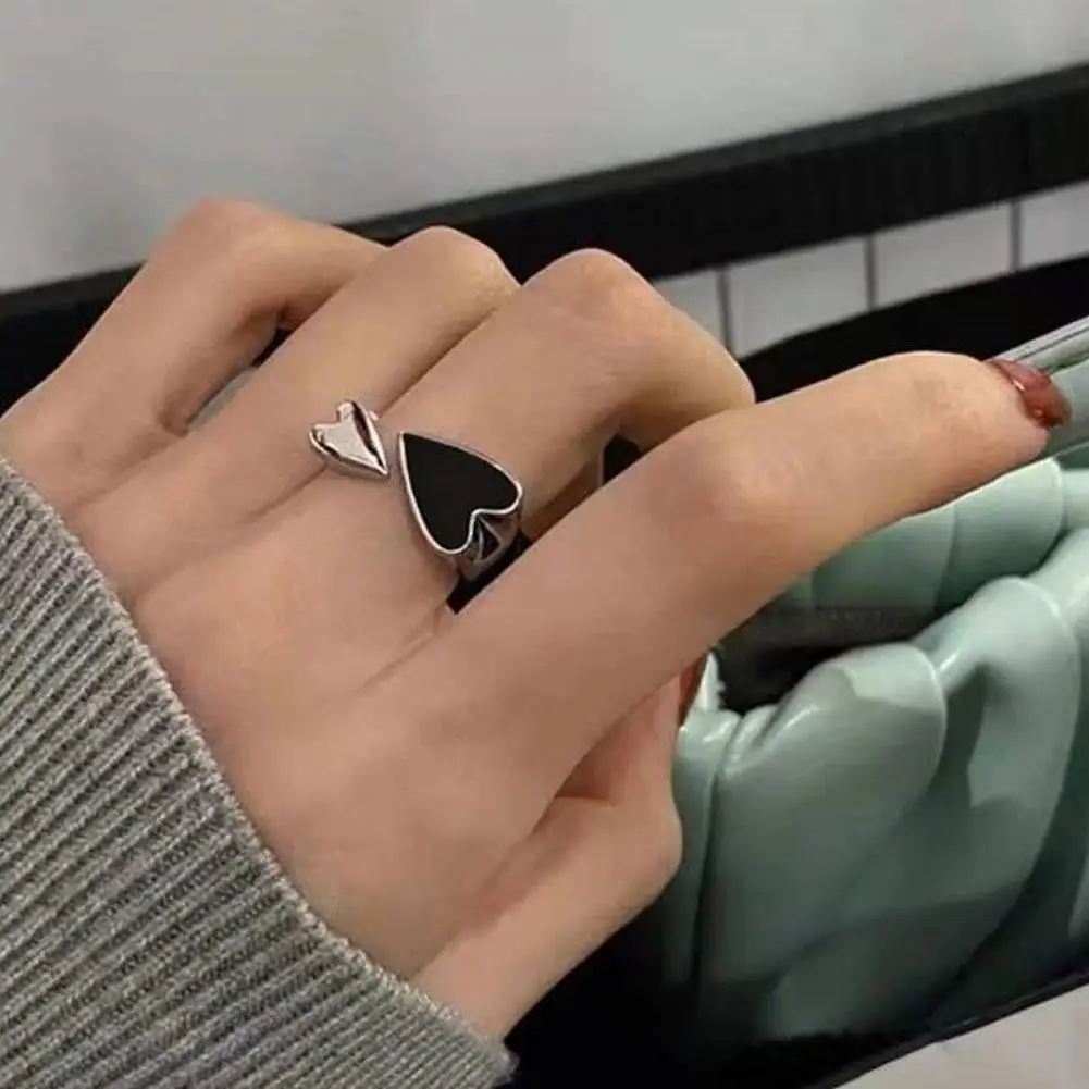 Two-color Black Heart Rings For Women Minimalist Aesthetic Drop Of Oil Open Rings Female Metal Party Jewelry - Image 2