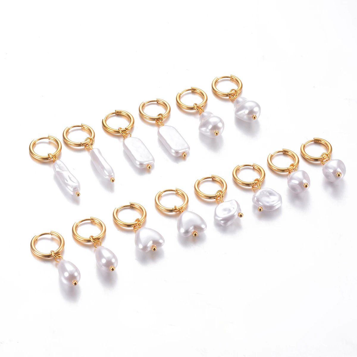 New Simple Stainless Steel Gold Color Hoop Earring for Women Irregular Imitation Pearls Drop Earring Hypoallergenic Jewelry Gift