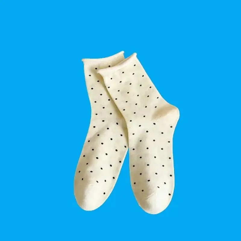 5/10 Pairs Women's Socks Retro Cream Middle Socks Artistic Stacked Socks Curled Polka Dot 2024 Fashion Spring and Summer Socks