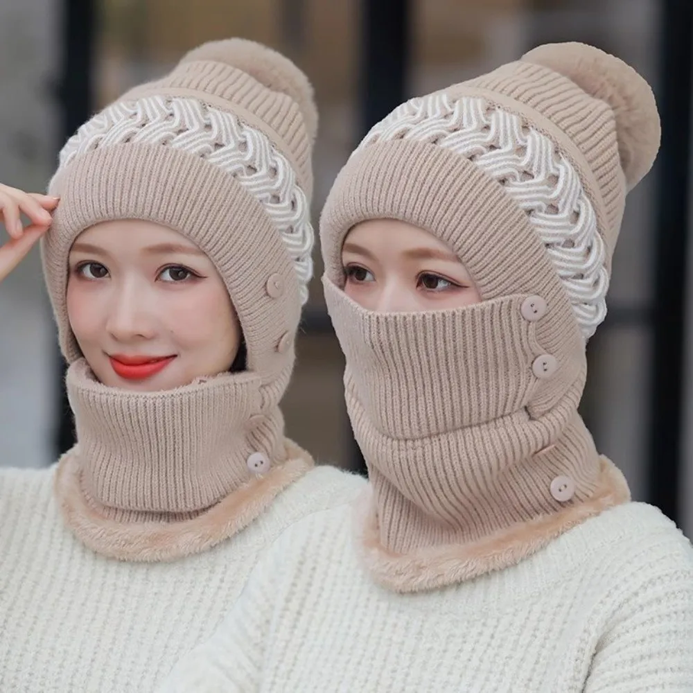 Mode Warme Winter Hut Schal Set Winddicht Pelz Gefüttert Sturmhaube Kappe Weiche Ohr Schutz Plüsch Gestrickte Hüte Radfahren