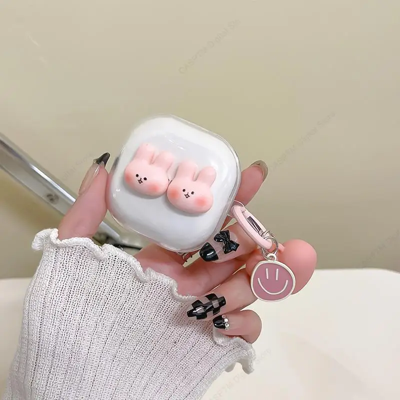 Cute Rabbit Case For Samsung Galaxy Buds 2 Pro Live FE Clear Cover For Samsung Buzz 2 Pro Buds2 2Pro Funda With Keychain Coque