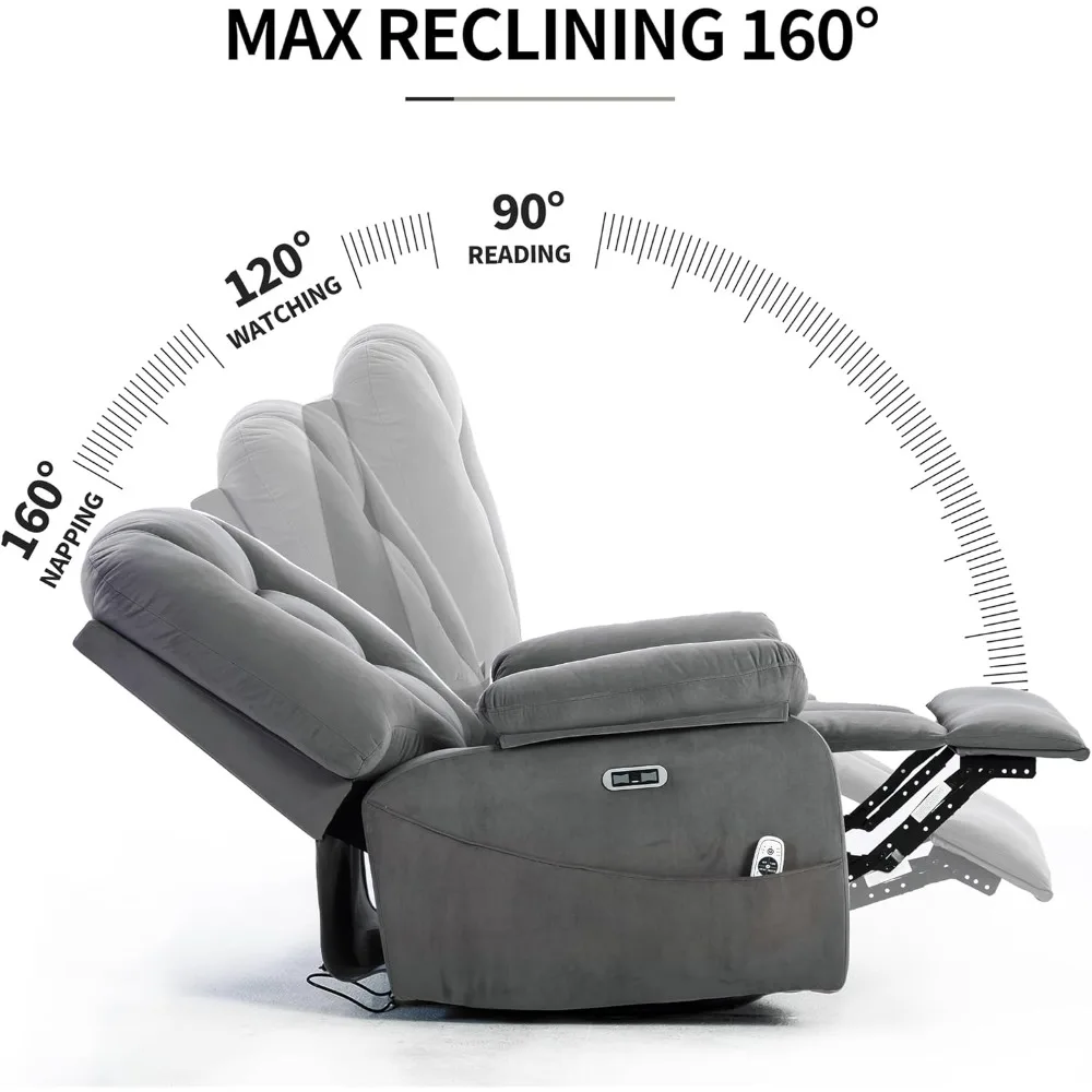 كرسي هزاز دوار كهربائي للبالغين، كراسي كراسي هزاز مع تدليك وسرارة لغرفة المعيشة، إعادة قماش كهربائي