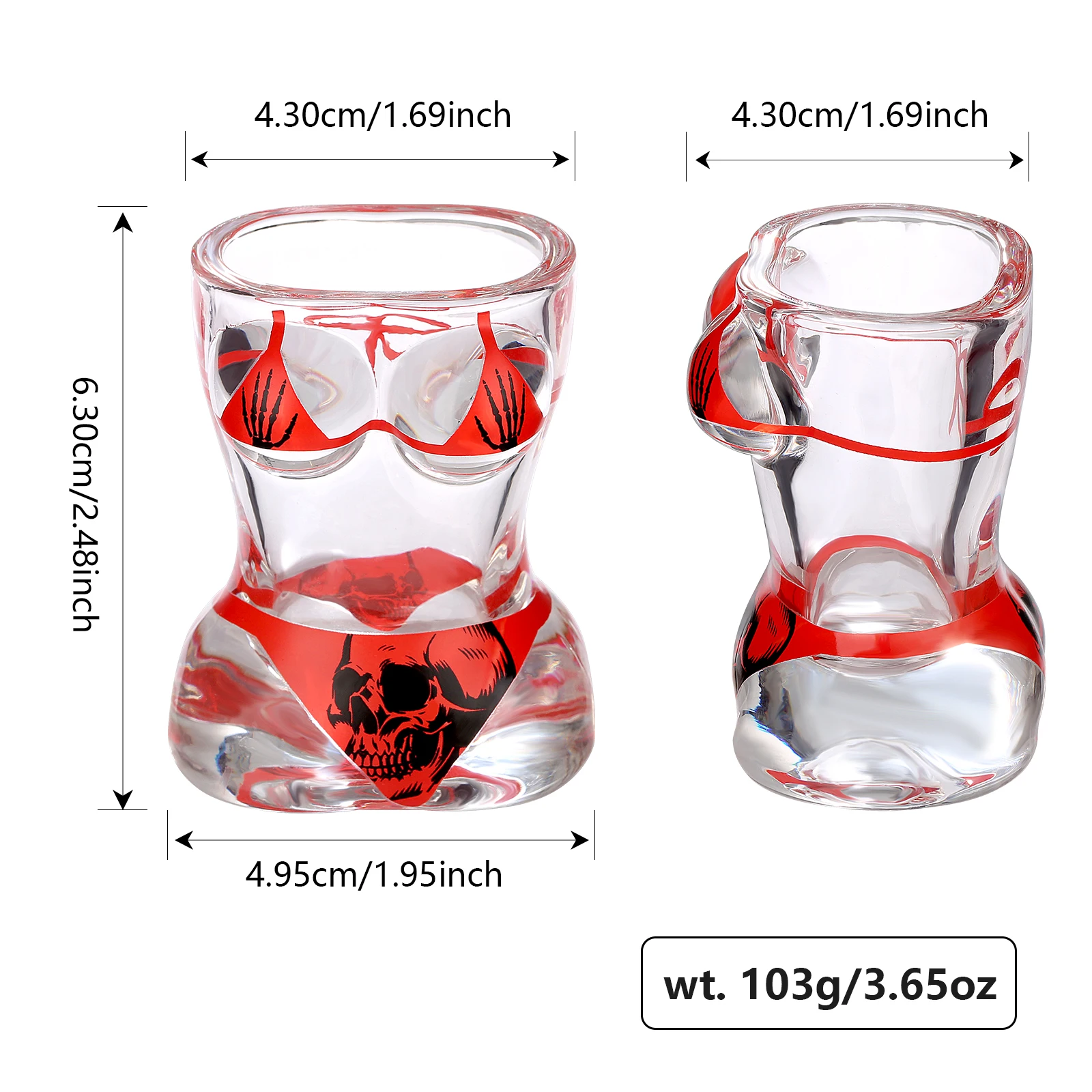 2pcs/set Novelty Shot Glasses with Musle Man and Bikini Skull Design 30ml Reusable Glass for Kitchen Club Party Weeding Gift