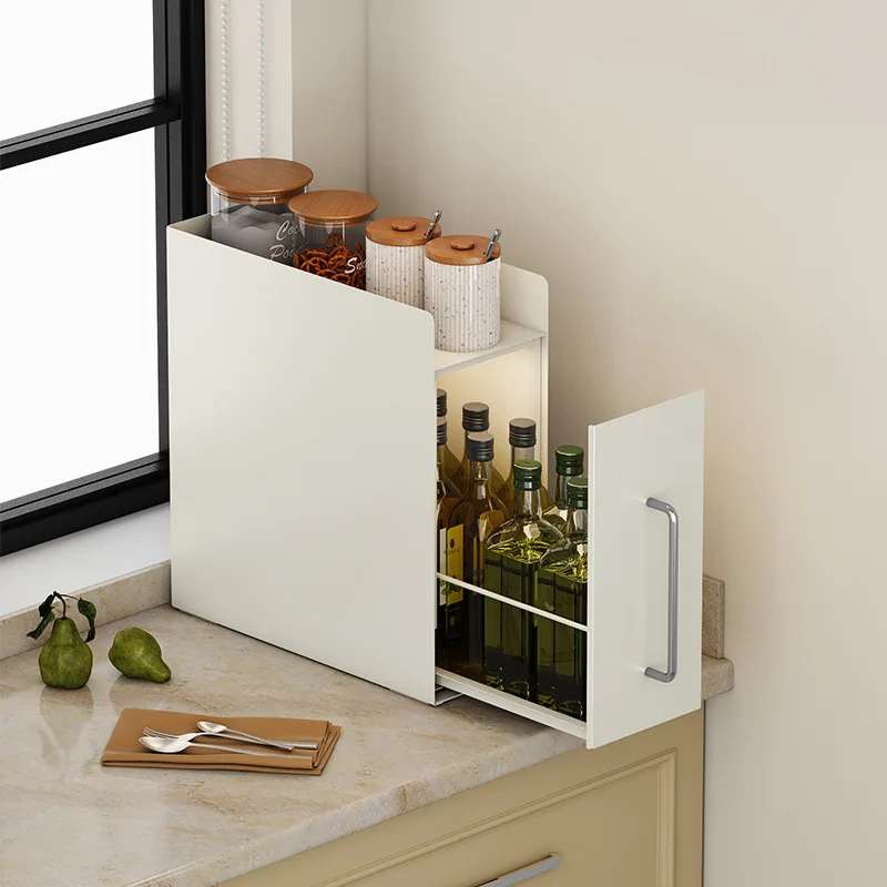 Kitchen Soy Sauce Vinegar Organizer Pull Out Storage Rack Multi-layer Condiment Shelf Multi-functional Spices Dispenser Station view 3