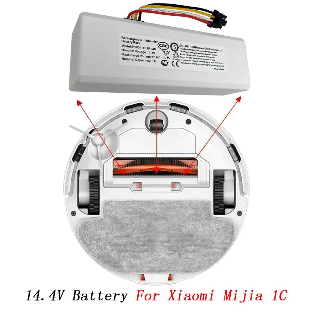 14.4V2600mah 5200mah 18650 Li-ion Battery for Xiaomi robot cleaner 1C, 1T, 2T. STYTJ01ZHM. STYTJ02ZHM 14.8 V Rechargeable Battey