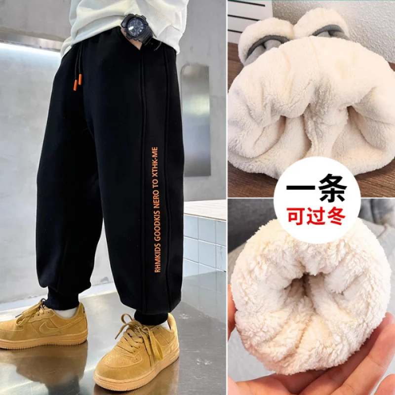 

Boys Thick Pants Winter Children Plush Velvet Cotton Sports Trousers Big Kids Warm Snow Sweatpants Boy Padded Clothing 5-14Y