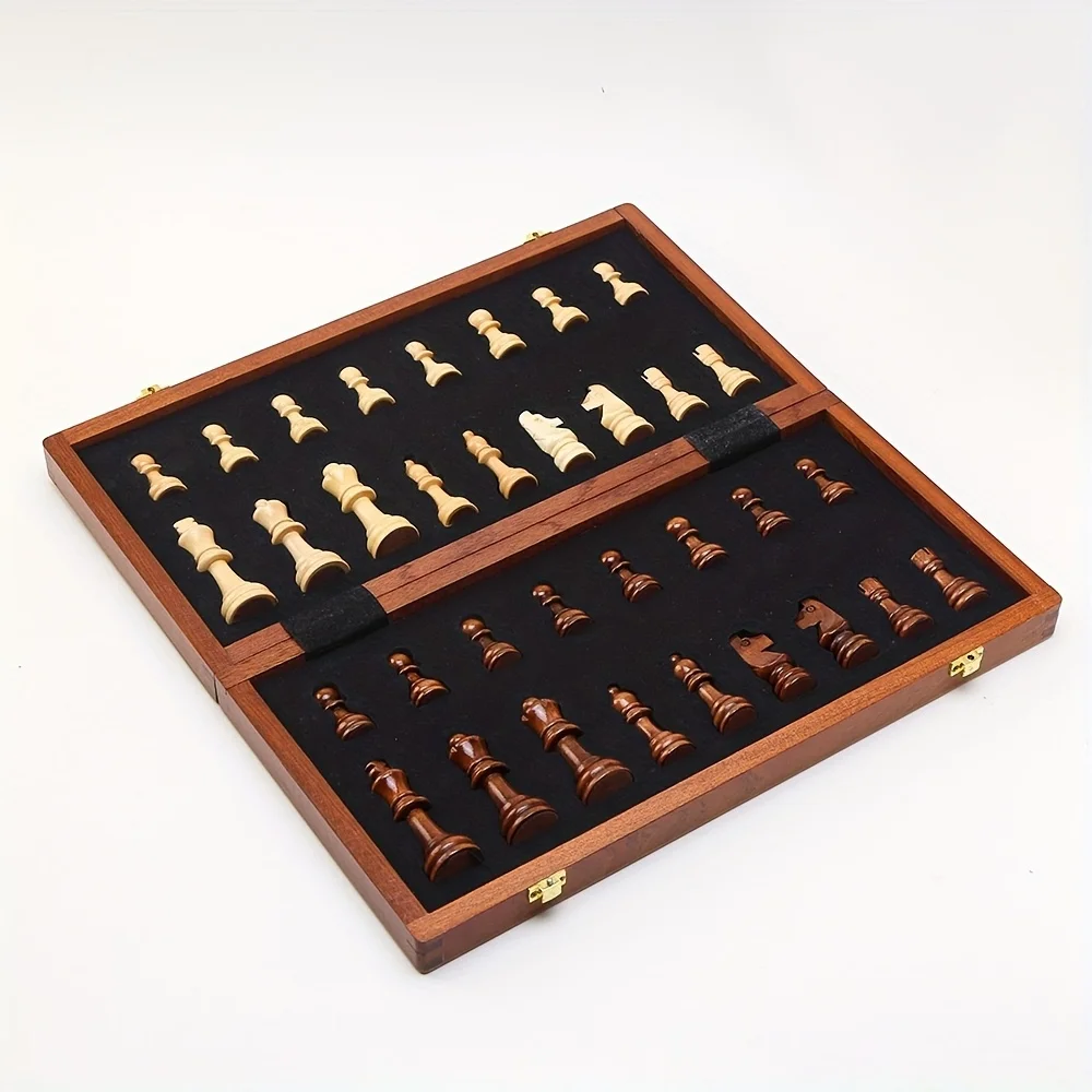 Chess Set Chessboard Grade Wooden Folding Big 39cm/15.35inch Traditional Classic Handwork Solid Wood Pieces Gift Board Game