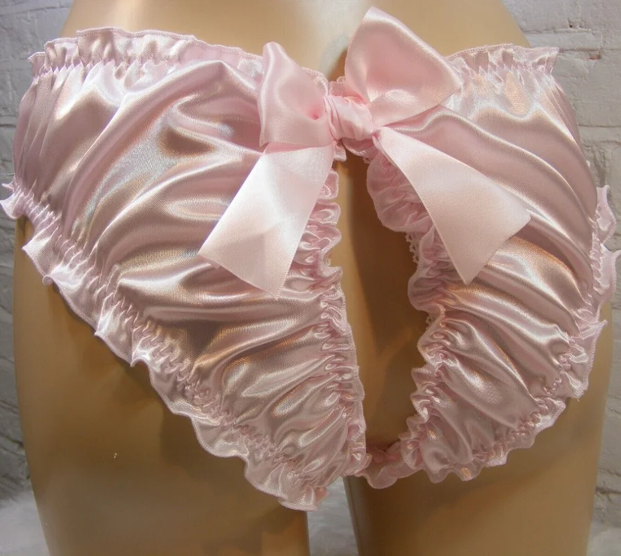 sissy pink satin open butt panties lingerie knickers all sizes