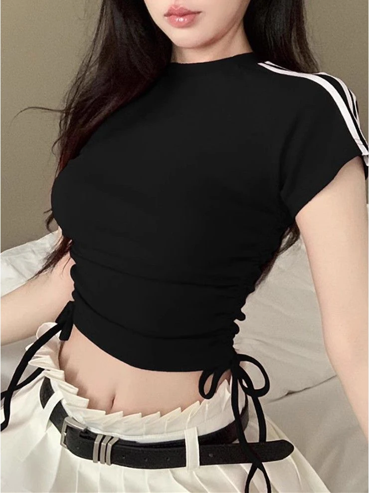 Sexy ort Sve rond Ne Slim Fit puur katoenen kleur T-shirt damesbasislaag Top Dstring Tee Bars Design