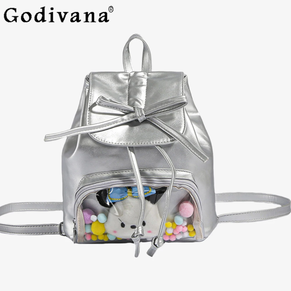 

Japanese Sweet Bow Cute Transparent Itabag Leisure Travel Students Black Backpack Schoolbag Commute Shoulder Women's Bag