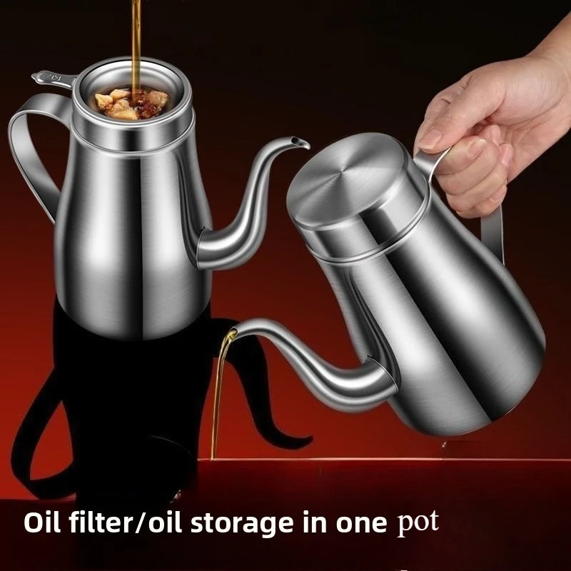 

304 Stainless Steel Household Oil Pot Dispenser Leak-proof Wine Pot Pouring Oil Bottle Seasoning Tank Kitchen Accessories