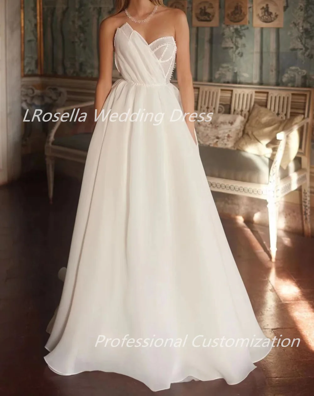 Lrosella Brautkleid Chiffon träger los boden lang ärmel los elegant elegant elegant elegant modernen Stil Luxus فساتي 2024