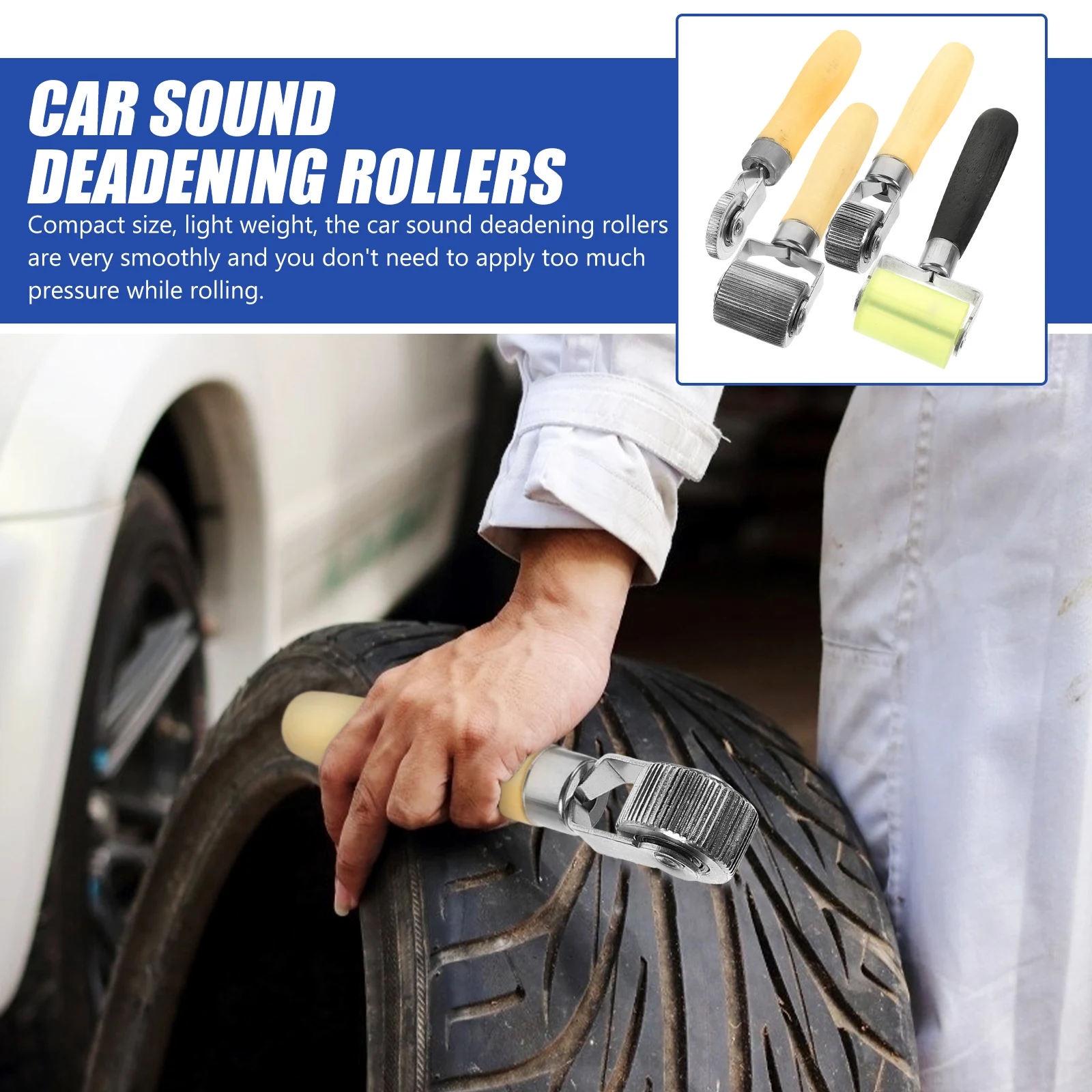

4pcs Sound Deadening Rollers Ergonomic Wood Handle Metal Noise Reduction Tool For Tire Repair Car Repair Tools Sound Dampening