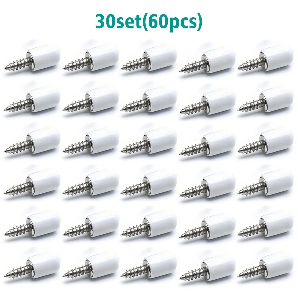 30Sets (60 Pcs) of White Self-Tapping Phillips Head Screws with Rubber Sleeves for Supporting Wardrobes,Cabinets, Glass Shelves.