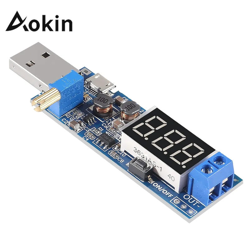 Aokin Micro USB 5V DC-DC Buck Boost Converter Power Supply Module Adjustable Voltage Regulators 3.5-12V To 1.2-24V