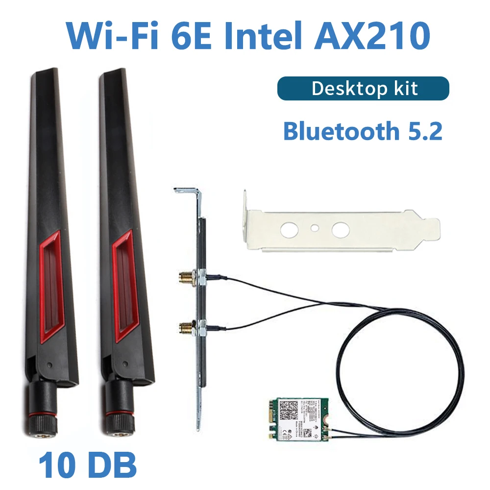 Wi-Fi 6E AX210 Wireless Card 5374Mbps BT5.3 Desktop Kit Antenna