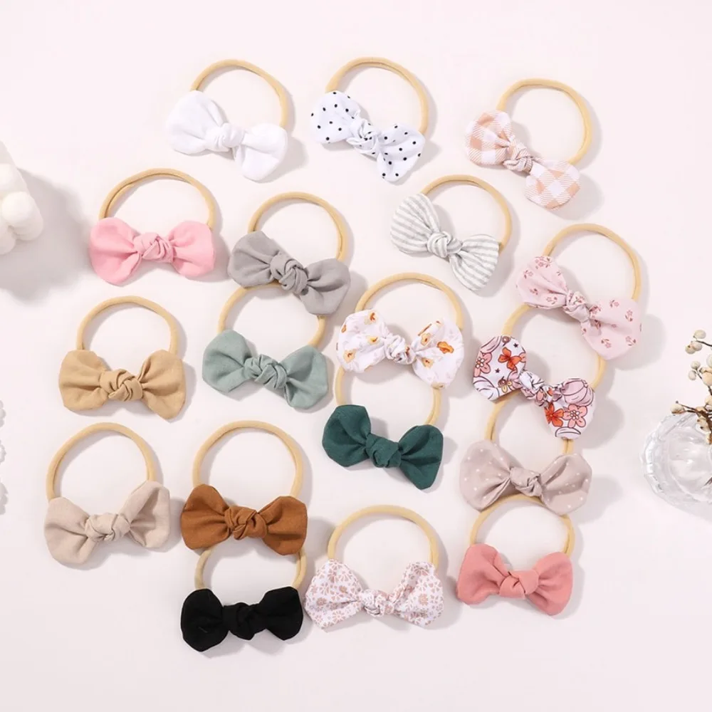 Random Color 10Pcs Printing Bow Headband for Baby Solid Color Hairband Soft Nylon Elastic Headwear Hair Accessories Premium