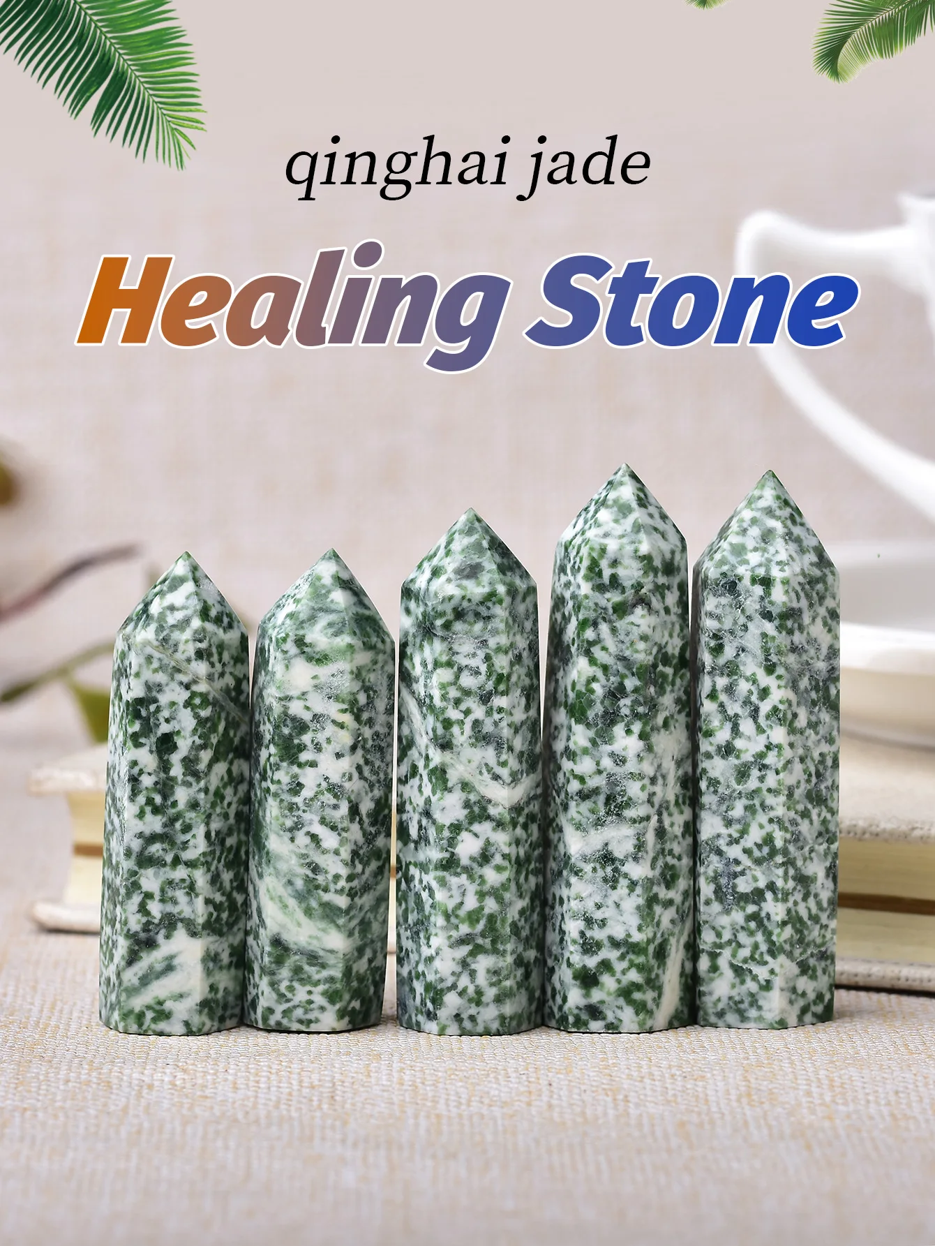 Natural Crystal Stones QingHai Jade Green Quartz Point Healing Stone Yoga Meditation Obelisk Wand Stone Home Decor Ornaments