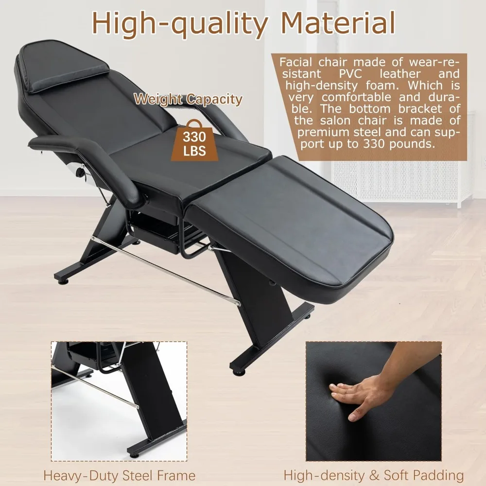 Tattoo Chair, Multifunctional Bed Table with Two Trays, with Hydraulic Stool, Adjustable Salon Equipment, Salon Chair