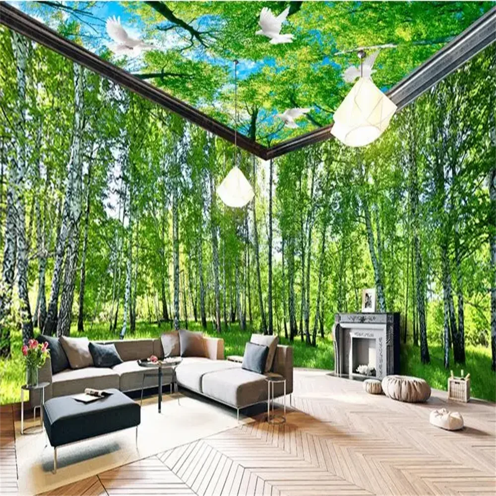 custom Birch Grove Space Whole House Backdrop mural wallpaper for living room photo murals virgin forest wall paper 3d flooring