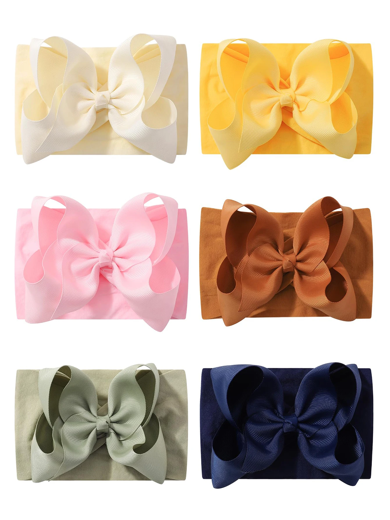 

6pcs/set Large Ribbon Bow Headband for Baby Girls Sweet Wide Nylon Turban Newborn Bowbot Headwrap Soft Babe Hair Accessories