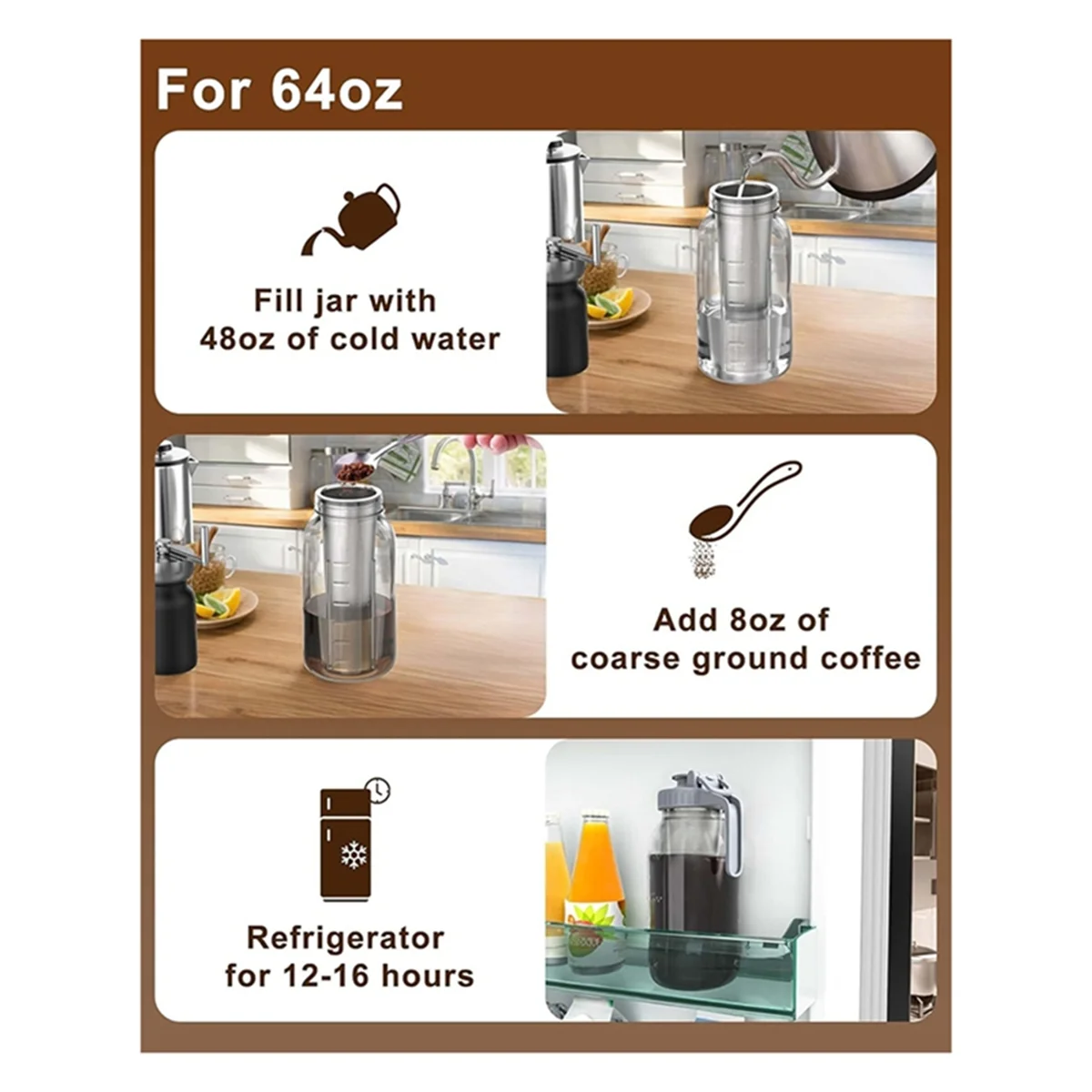 A77I Filtro per caffè freddo per brocca MasonJar in vetro da 32 OZ - Maglia fine, filtro in acciaio inossidabile 304 con anello di tenuta