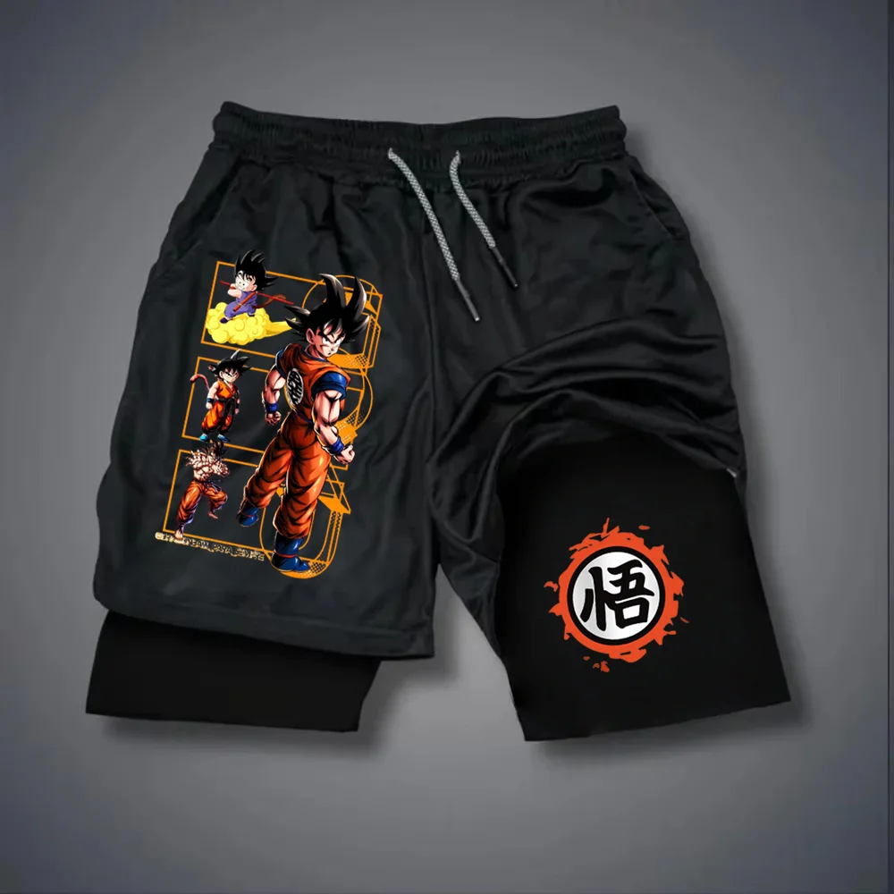 Dragon Ball Anime Bedruckte Sportshorts für Herren, Sommer, Damen, doppellagige Hose, schnell trocknende Gym-Familien-Matching-Outfits-Shorts