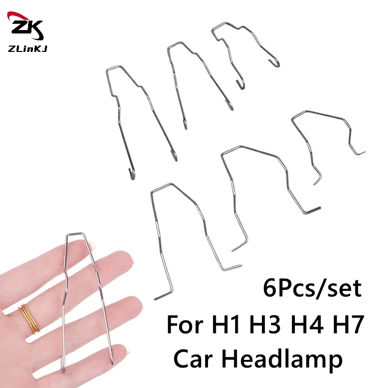 (ZYDD01) 6Pcs Metal Headlight Bulb Spring Clips For H1 H3 H4 H7 Car Headlamp Light Bulb Retainer Spring Clips Buckles