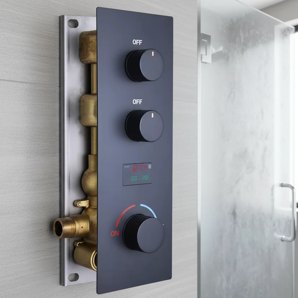 Multi Function Diverter Digital Display Shower Brass Valve 2 Outlets Concealed Shower Mixer Valve