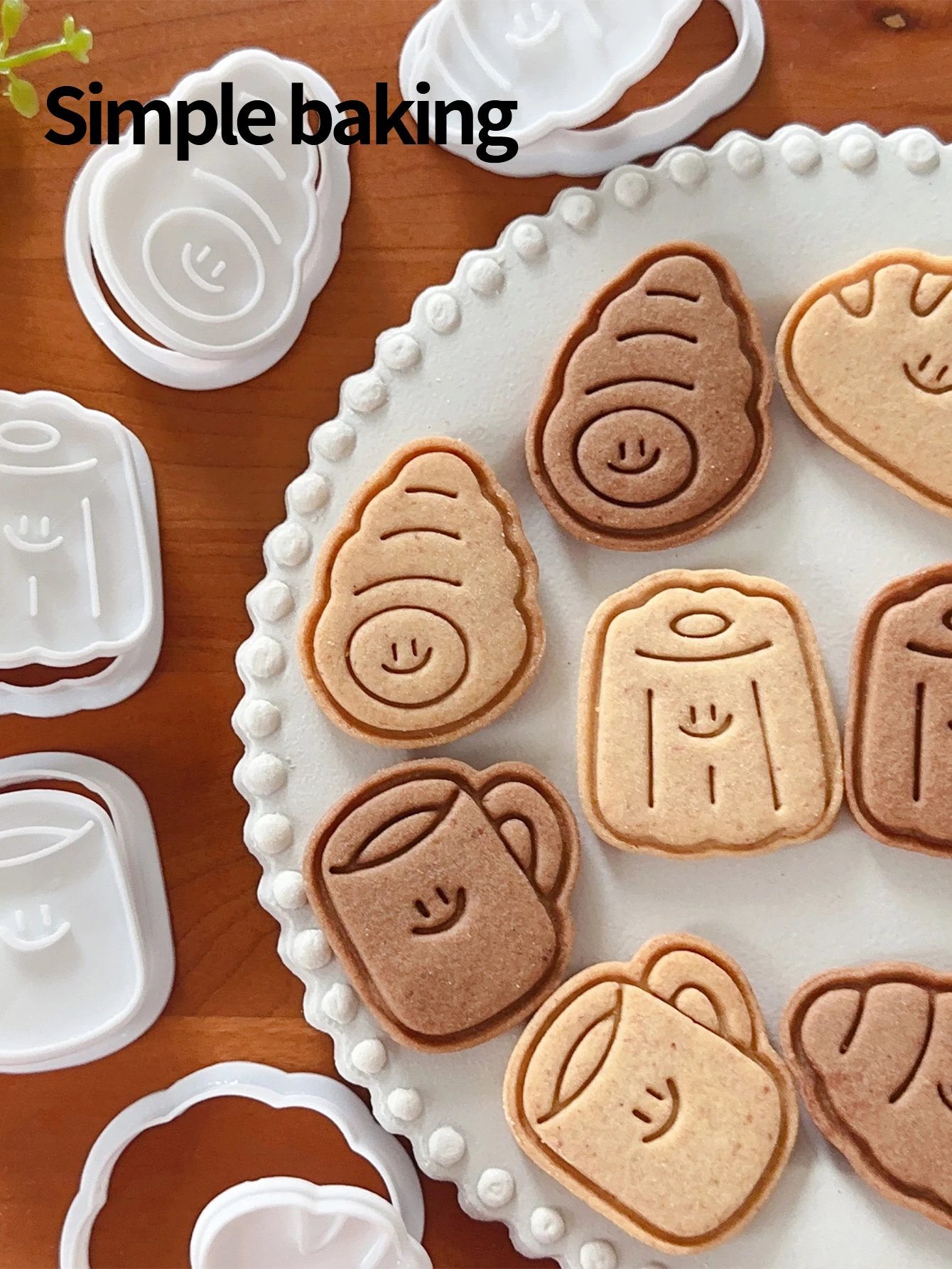 Cute Afternoon Tea Series Cookie Molds, (Coffee Cup, Clorrie, Bread) Smiling Face Cookie Stamps, Pastry Cookie Cutters