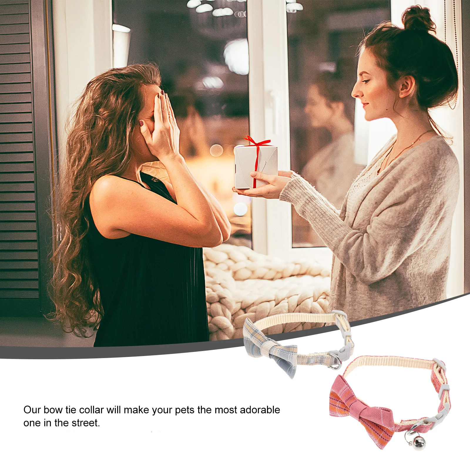 

2Pcs Pet Bow Tie Collar Adjustable Grid Pattern Decorative Bell Necklace Kitten Party Supply Decorative Pet Bell Collar