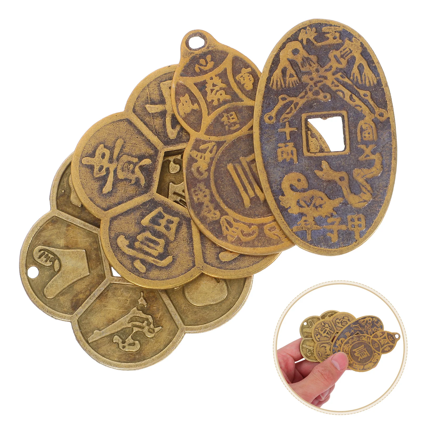 

4Pcs Chinese Luck Coins Multi-Function Brass Craft Coins for Feng Shui Arrangement Decorative Wall Hanging Traditional Ceremony