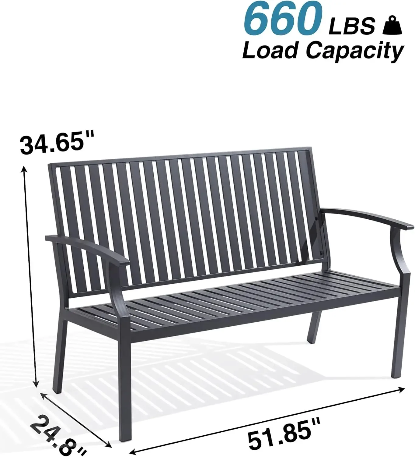 Banc de jardin extérieur antirouille avec cadre en aluminium, meubles de porche, bancs commémoratifs pour l'extérieur, 52 po, 3 prêts hypothécaires