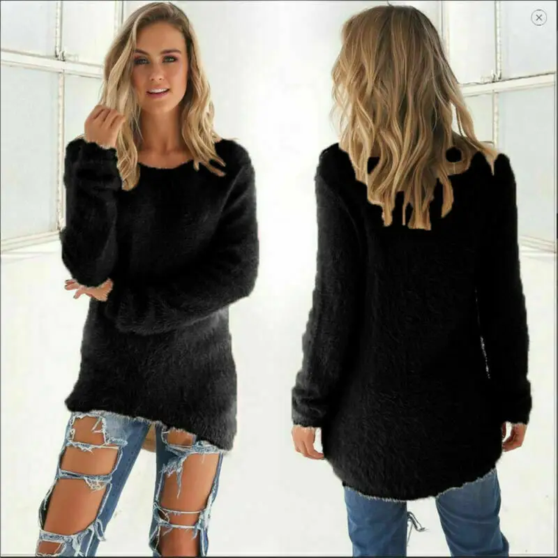 Fashion Womens Winter Warm Sweater Fluffy Plain Jumper Ladies Casual Long Pullover Tops Autumn Oversize Korean Sweater 2022 New