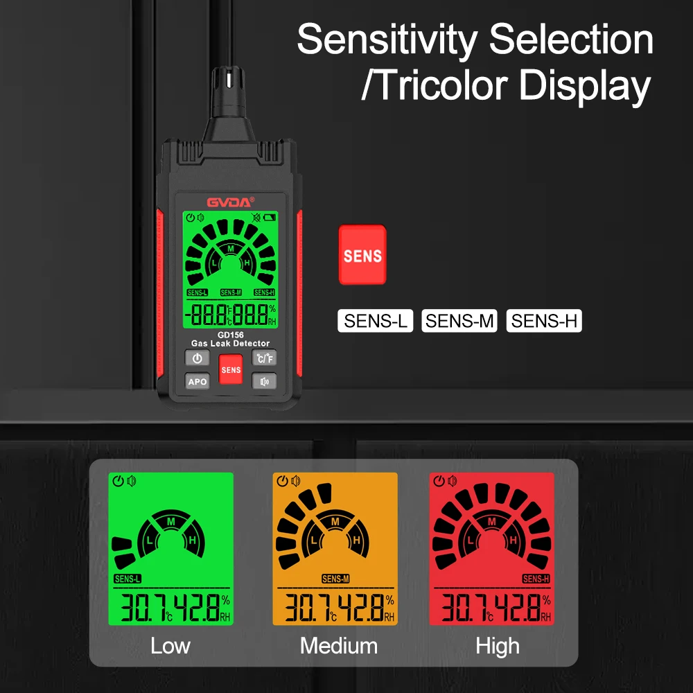 GVDA Gas Analyzer Digital Display Combustible Gas Tester Sound Light Alarm Natural Gas Leak Detector Gas Leak Location Meter