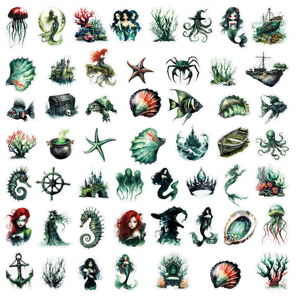 10/30/50 個レトロダークマーメイド海洋動物ステッカーゴシック透明デカール DIY スクラップブック荷物ギタークール落書きステッカー
