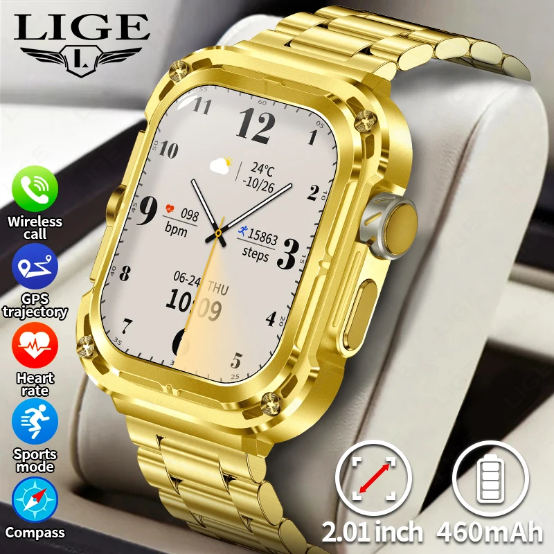 

LIGE Новые 2,1 "Ultra HD GPS трекер Смарт-часы Мужские уличные компасы 460 мАч Батарея Bluetooth Вызов Водонепроницаемые NFC Мужские умные часы