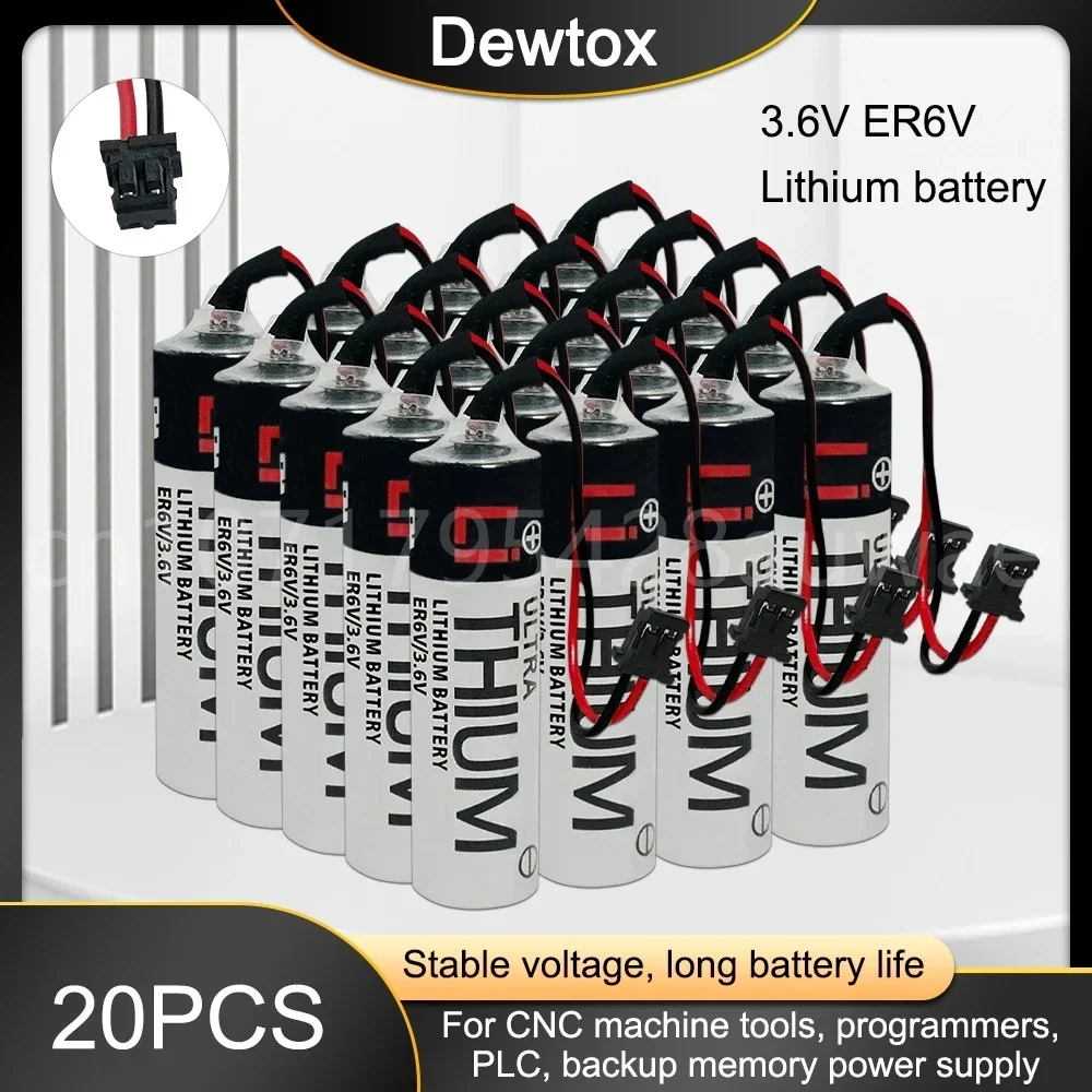 

20PCS Original New 3.6V ER6V 2000mAh PLC Industrial Lithium Batteries with Black Plugs Connectors