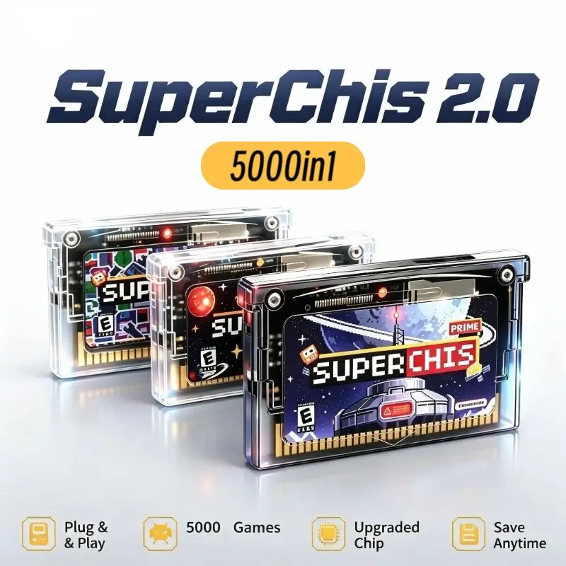 SuperChis PRIME GBA Flash Cart 5000-in-1 games,Plug and Play,No Patches Required,Instant Save,Speed Loading
